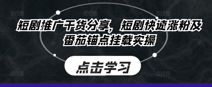 短剧推广干货分享，短剧快速涨粉及番茄锚点挂载实操-皓收集 | 网创宝典