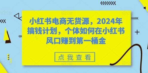 小红书电商无货源，2024年搞钱计划，个体如何在小红书风口赚到第一桶金-皓收集 | 网创宝典