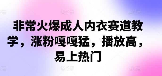 非常火爆成人内衣赛道教学，​涨粉嘎嘎猛，播放高，易上热门-皓收集 | 网创宝典