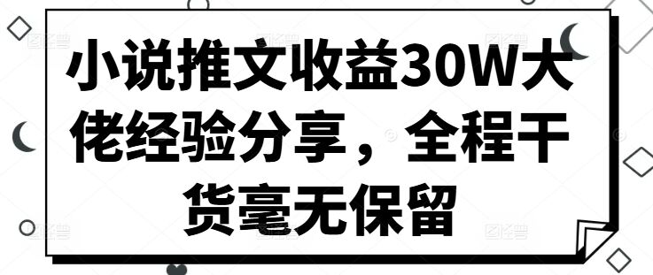 小说推文收益30W大佬经验分享，全程干货毫无保留-皓收集 | 网创宝典