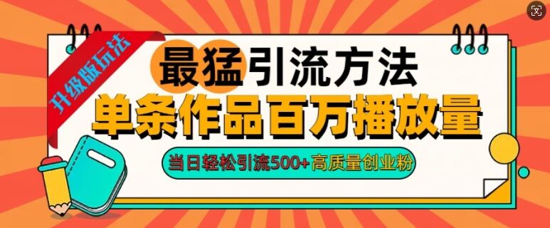 2024年最猛引流方法单条作品百万播放量，当日轻松引流500+，高质量创业粉-皓收集 | 网创宝典