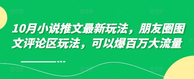 10月小说推文最新玩法，朋友圈图文评论区玩法，可以爆百万大流量 -皓收集 | 网创宝典